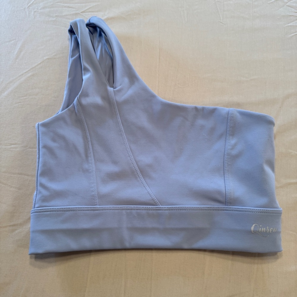 Qinsen Light Blue Asymmetrical Crop Top with Bra Size S